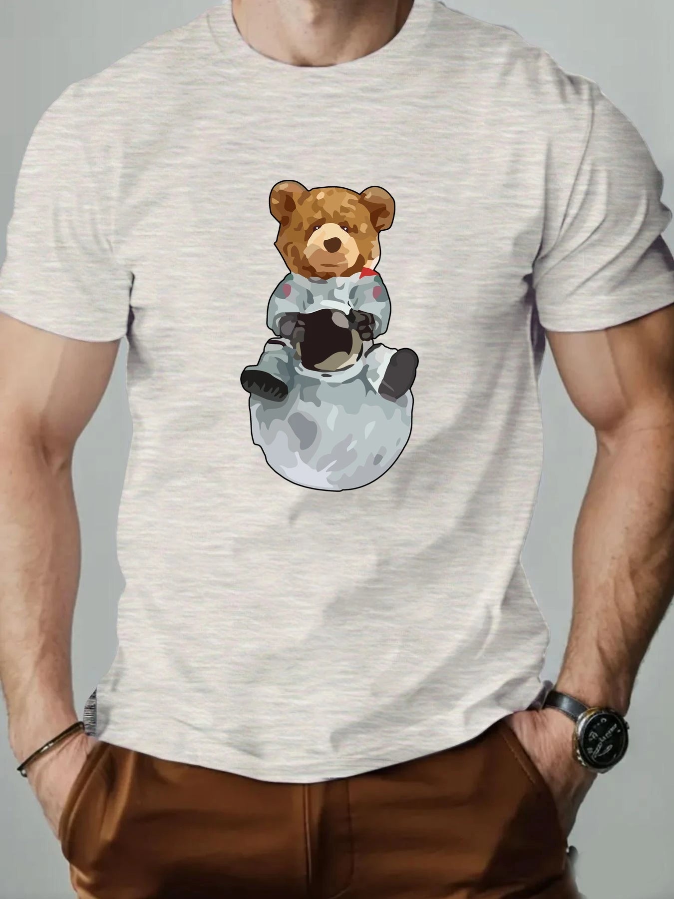 Space Bear Cartoon Tee – Breathable Cotton