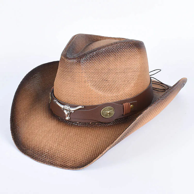 Vintage Pink Straw Cowboy Hat | Wide Brim Panama Style – Summer Beachwear