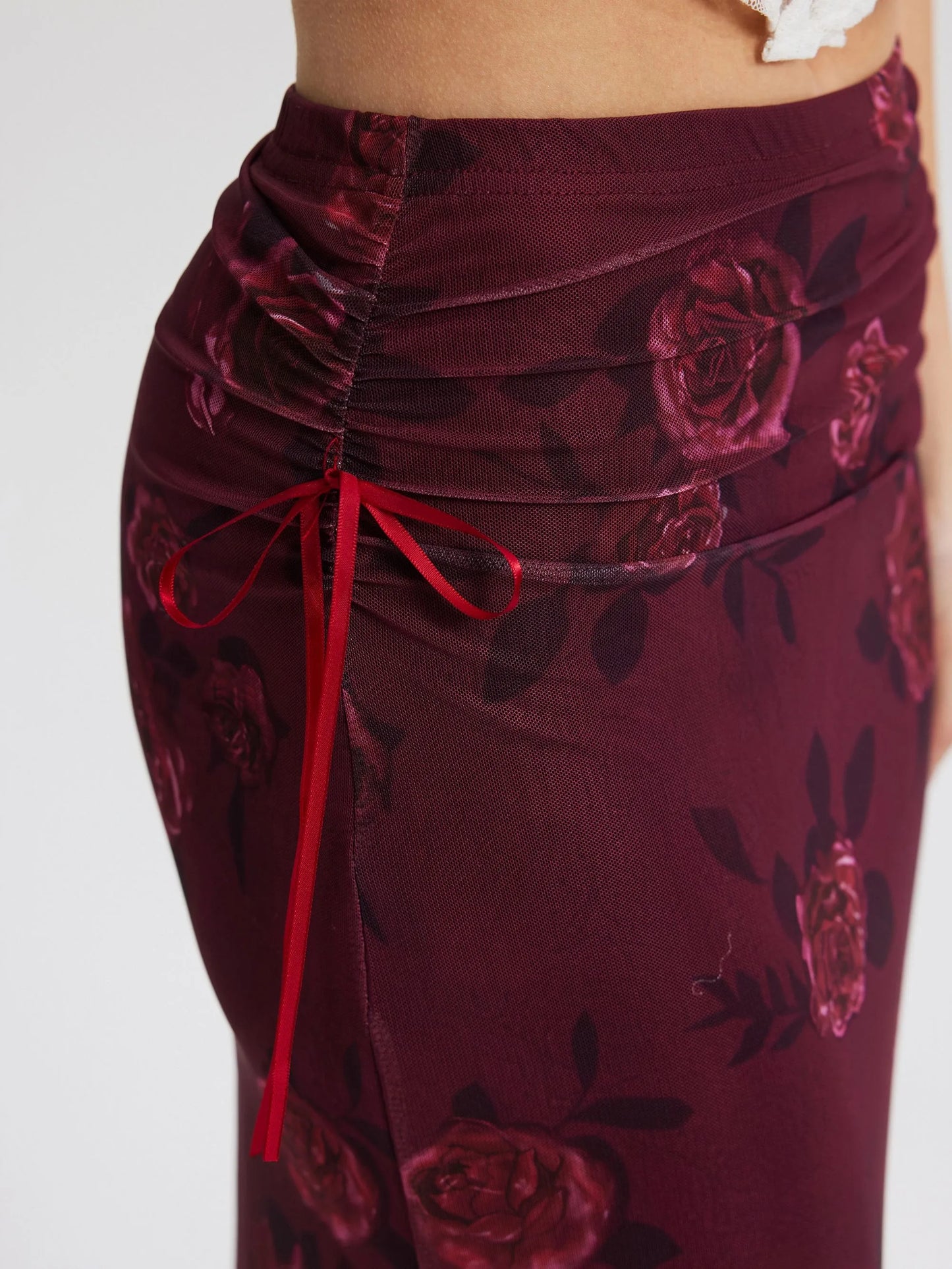 Elegant Chiffon Printed Half Skirt — Pleated Waist Mermaid