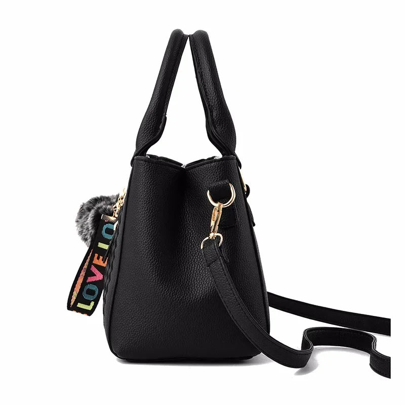 Embroidery Messenger Bag | Leather Hair Ball Handbag