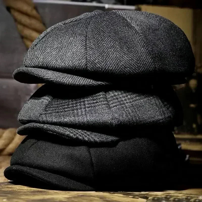 Vintage Tweed Flat Cap – Peaky Blinders Style Beret Hat for Men
