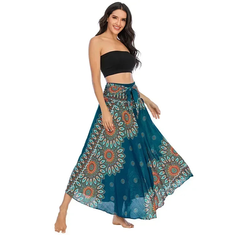 Black Patchwork Bandage Skirt — Ankle-Length