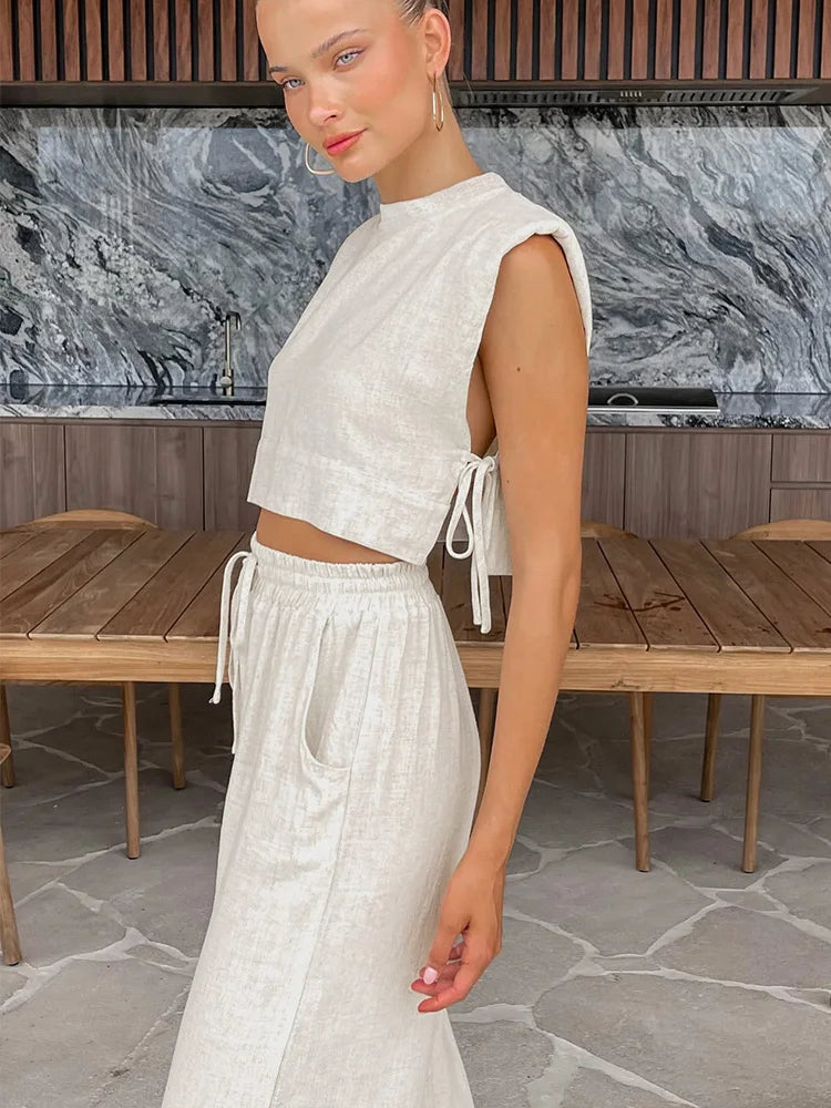 Holiday Linen Crop Set – Two-Piece Matching Outfit
