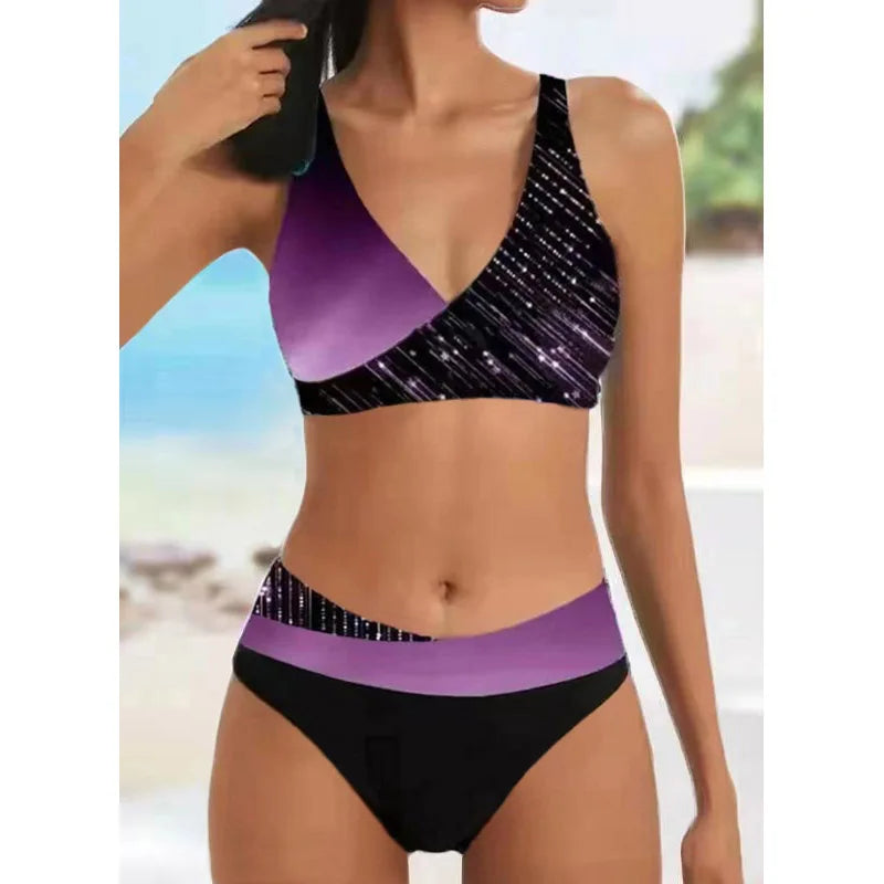 Floral V-Neck Tankini with High-Waisted Bottoms