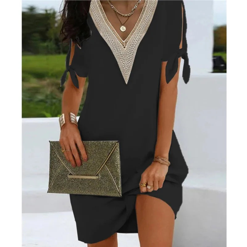 Elegant Satin Evening Dress — Deep V-Neck, 3/4 Sleeves, Bridal & Formal Gown