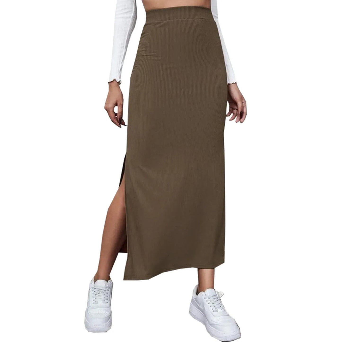 Satin Midi Skirt with Slit — Slim Fit Office Wear