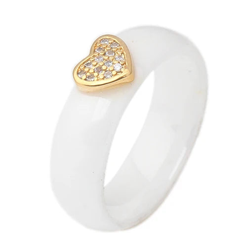 6mm Black & White Ceramic Ring – Crystal Inlay Wedding Band
