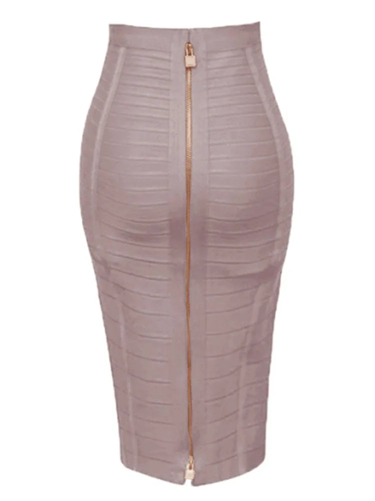 Solid Color Zipper Bandage Skirt — Bodycon Pencil Style