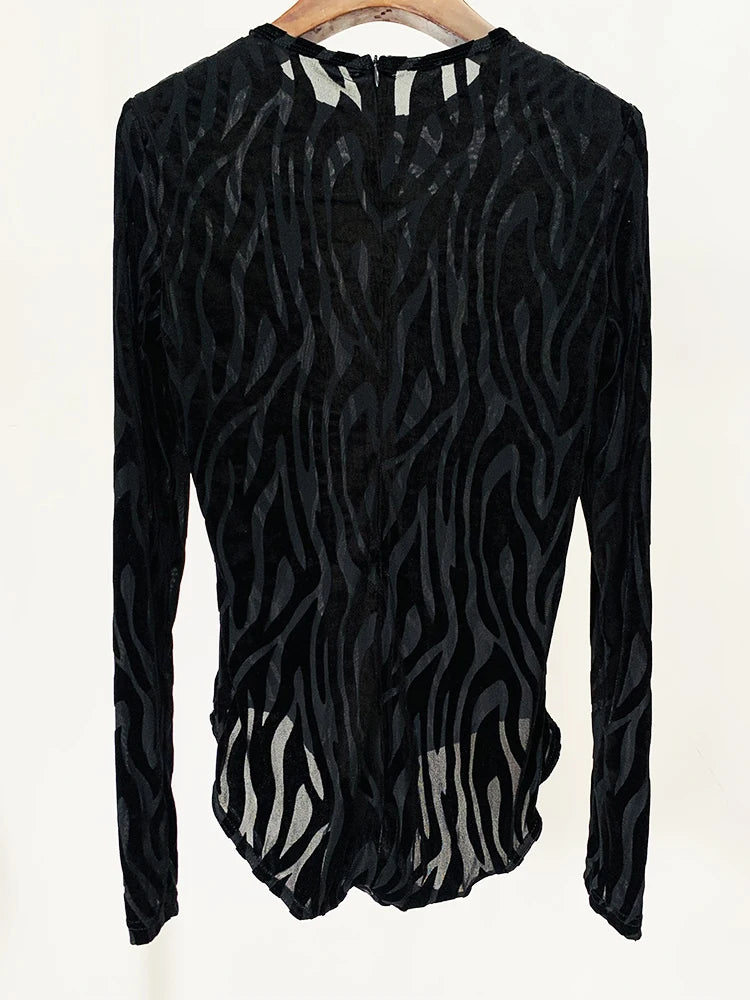 Velvet Embossed Top & Flared Pants Set