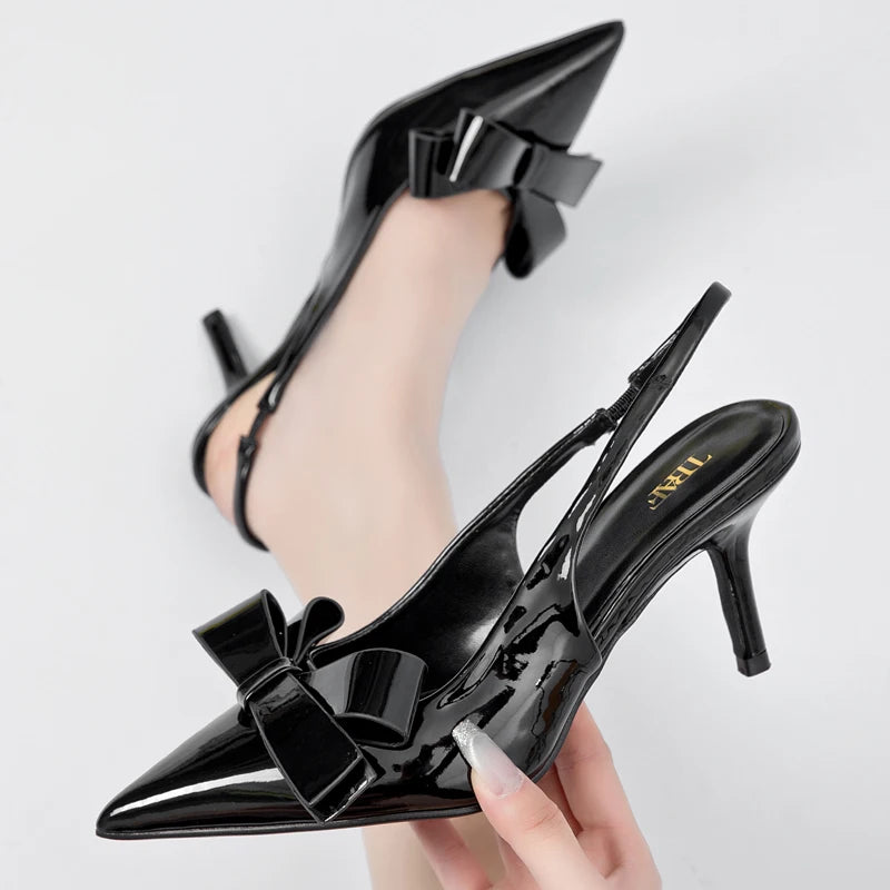 TrafFly | Butterfly Bow Slingback Heels – Modern Black Pumps