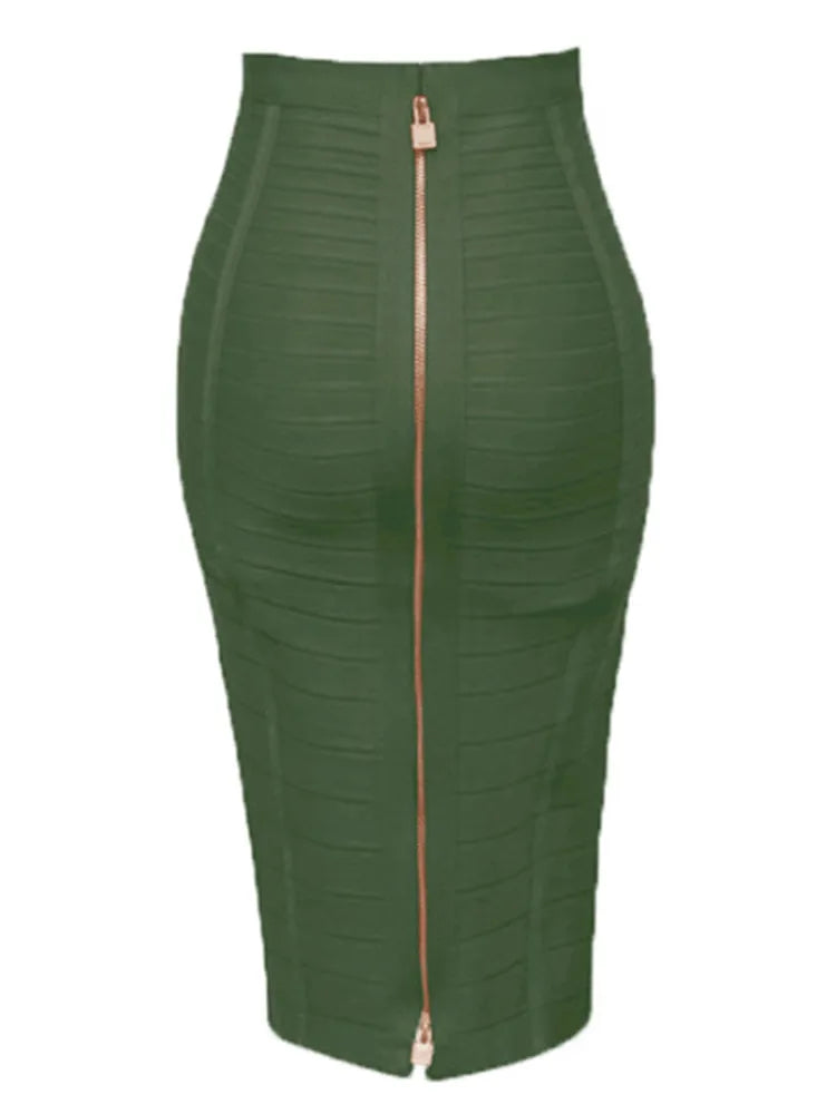 Solid Color Zipper Bandage Skirt — Bodycon Pencil Style