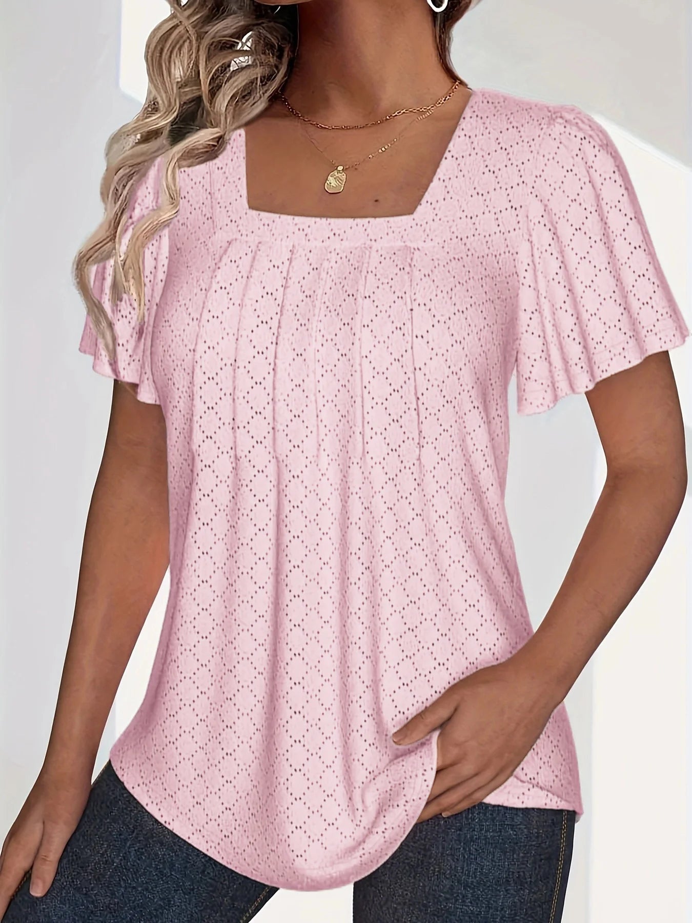 Grace & Ease – Plus Size Hollow Ruffle Sleeve Top