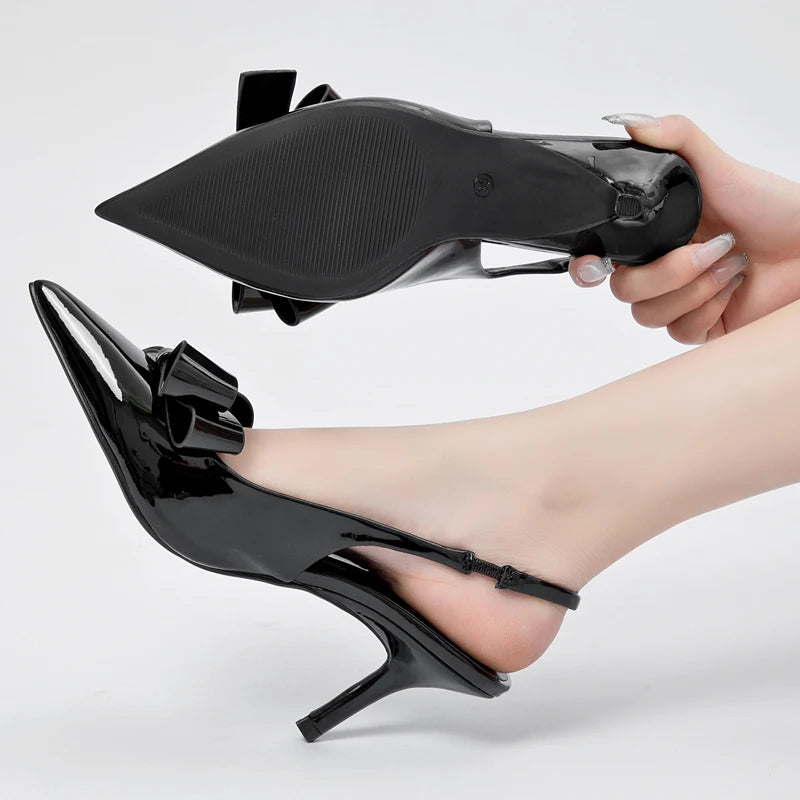 TrafFly | Butterfly Bow Slingback Heels – Modern Black Pumps
