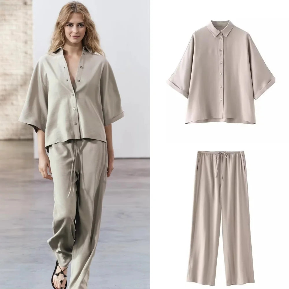 Lapel Shirt Pajama Set – Loose Casual Two-Piece Set