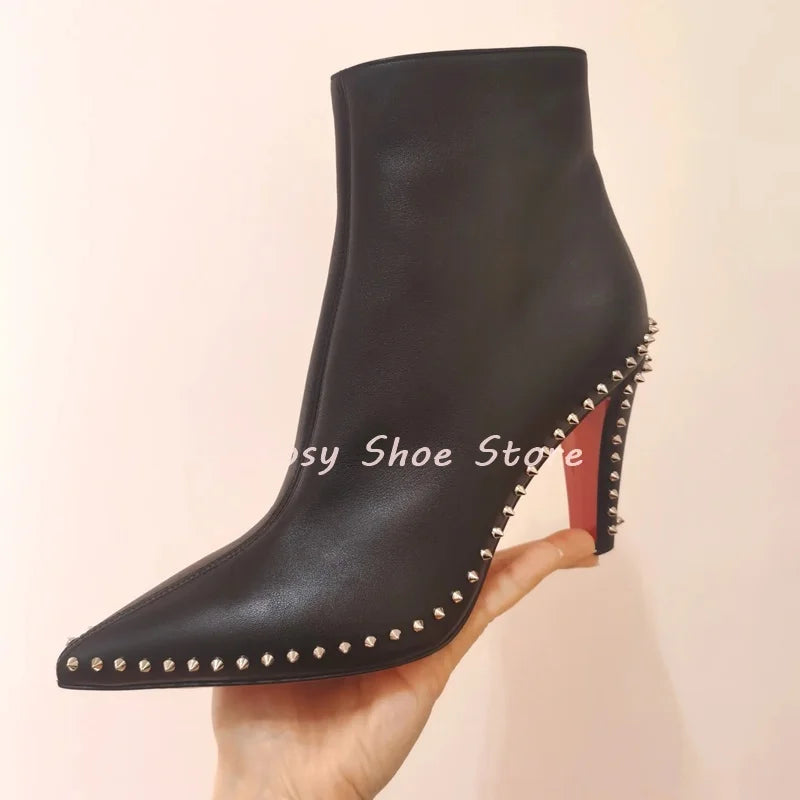 SpikeEdge | Black Leather Silver Stud Short Boots – Side Zip Ankle