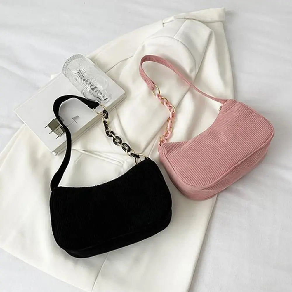 Vintage Corduroy Underarm Bag | Casual Zipper Clutch