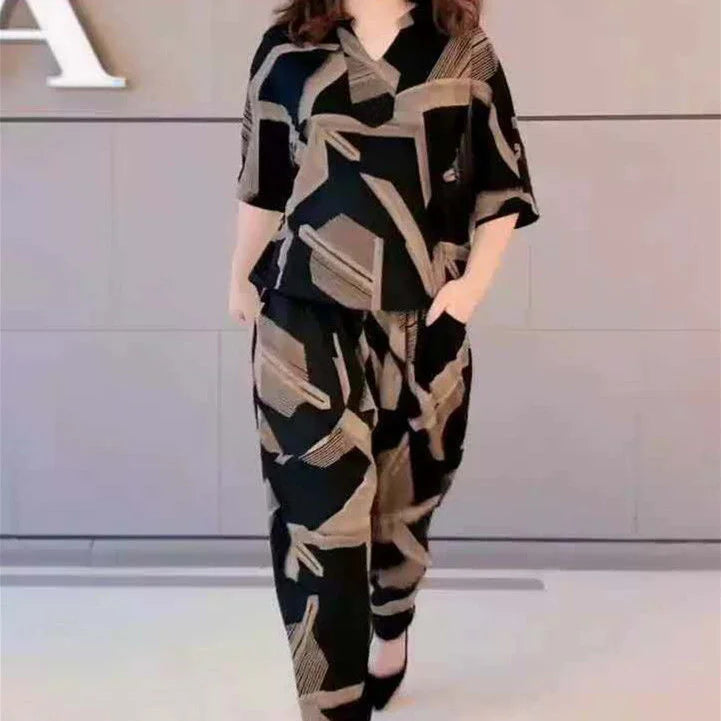 Loose Print Top & Harem Pants Set – Casual Two Piece Outfit