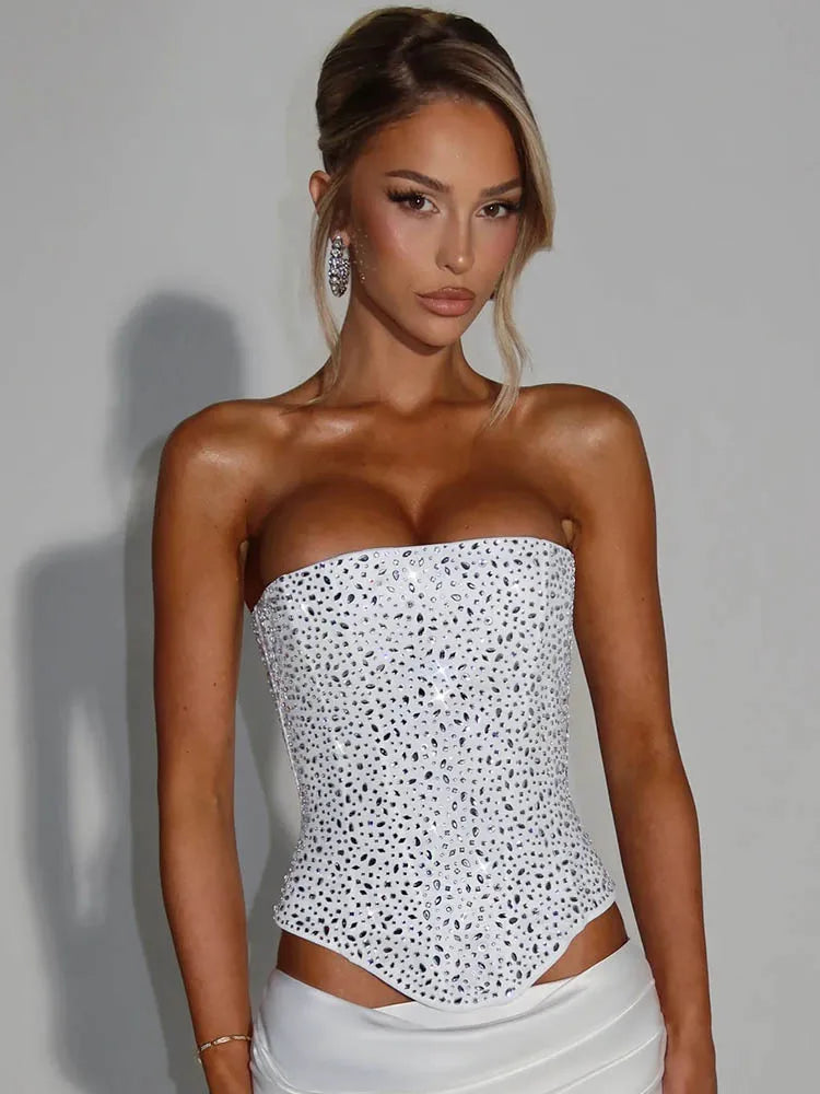 Sequin Scarf Crop Top & Satin Skirt