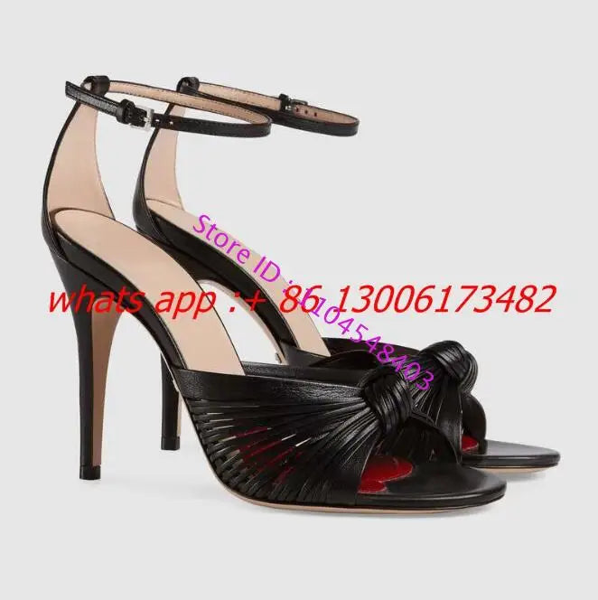 WeaveLuxe | Woven Open Toe High Heel Sandals – Bow Ankle Strap