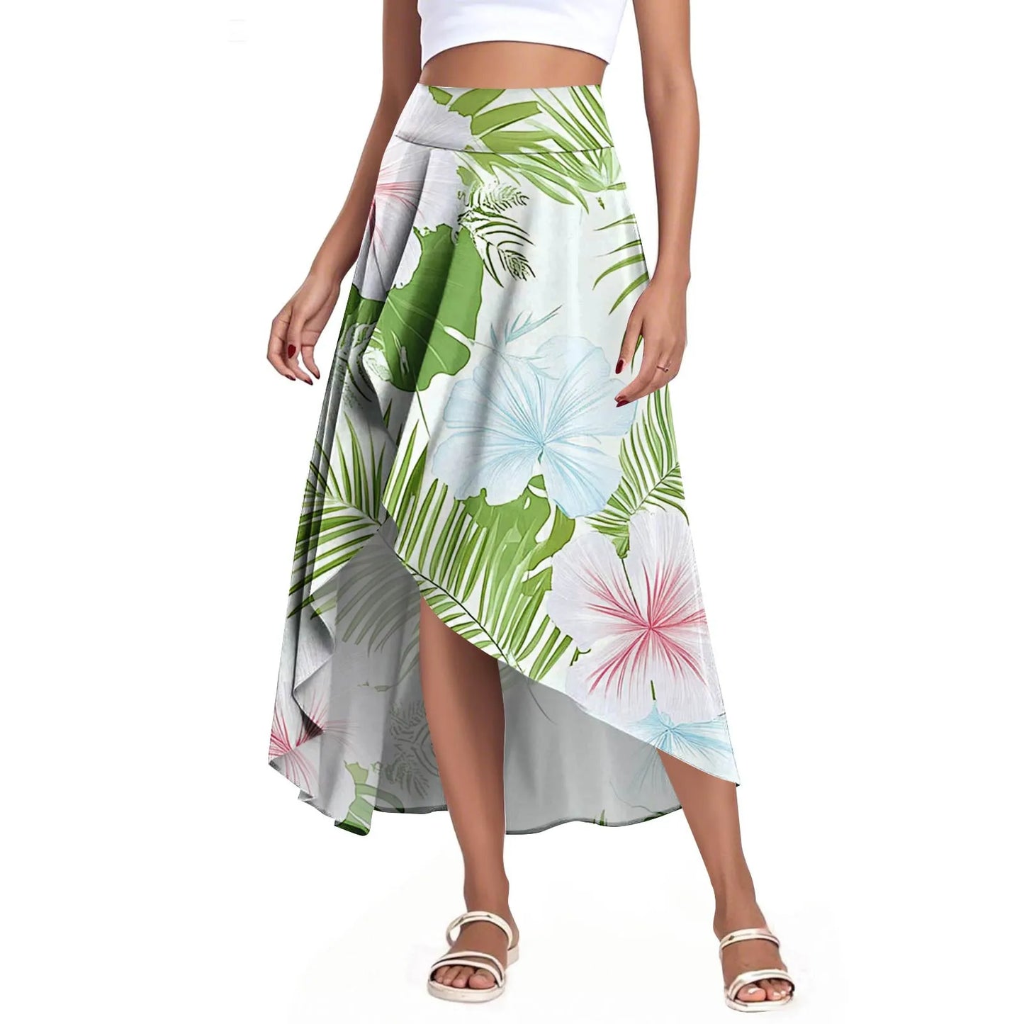 High Waist Wrap Skirt with Shorts — Summer Ruffle Maxi