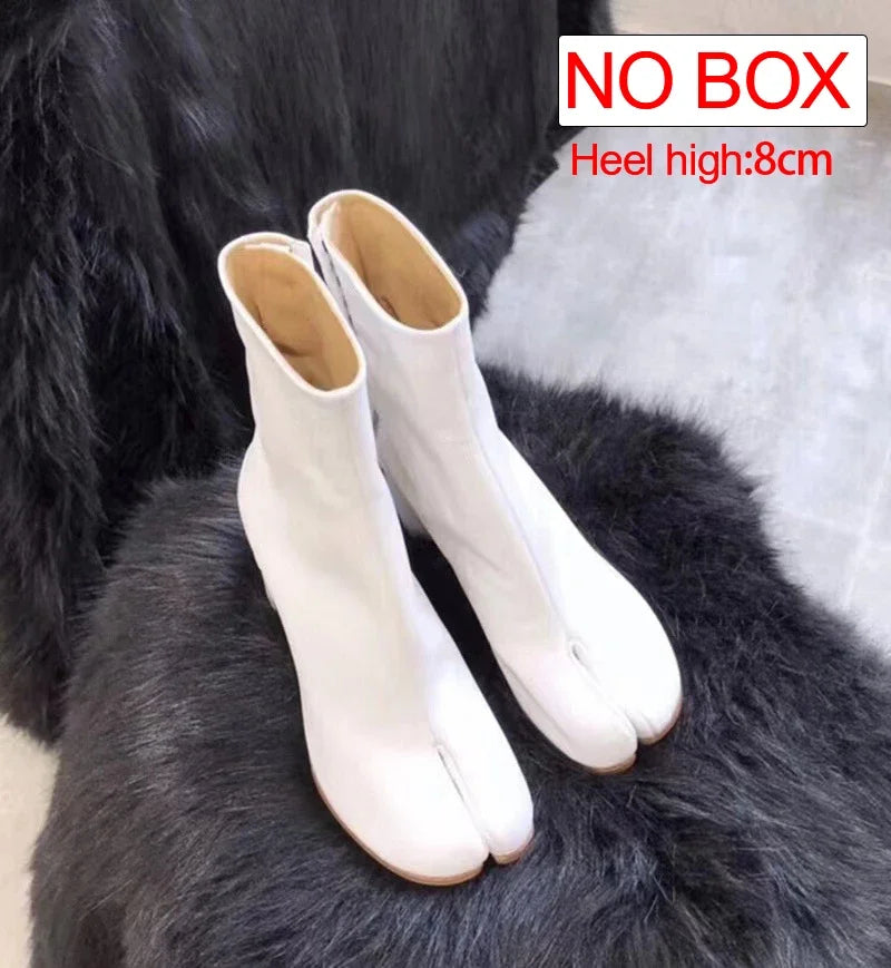TabiEdge | Split Toe Chunky Heel Leather Boots – Autumn Comfort