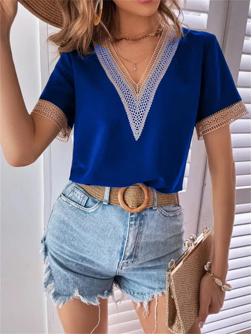 Romantic Edge – Casual Lace Trim T-Shirt