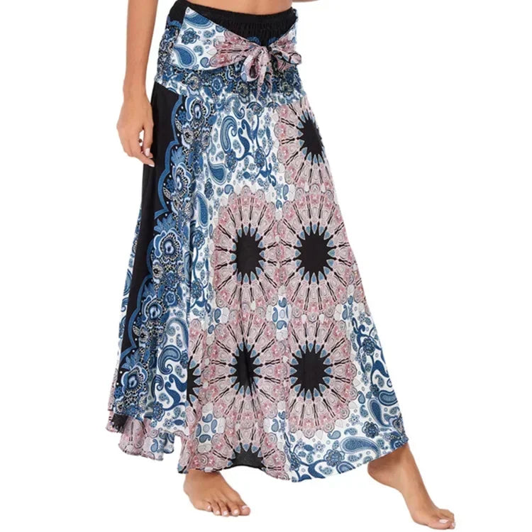 Black Patchwork Bandage Skirt — Ankle-Length