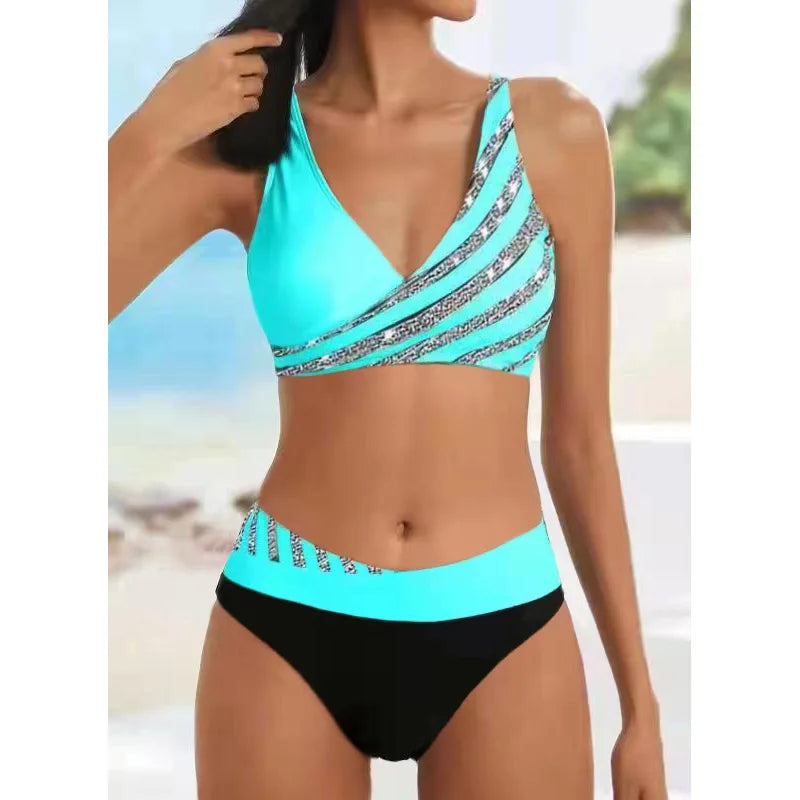 Floral V-Neck Tankini with High-Waisted Bottoms