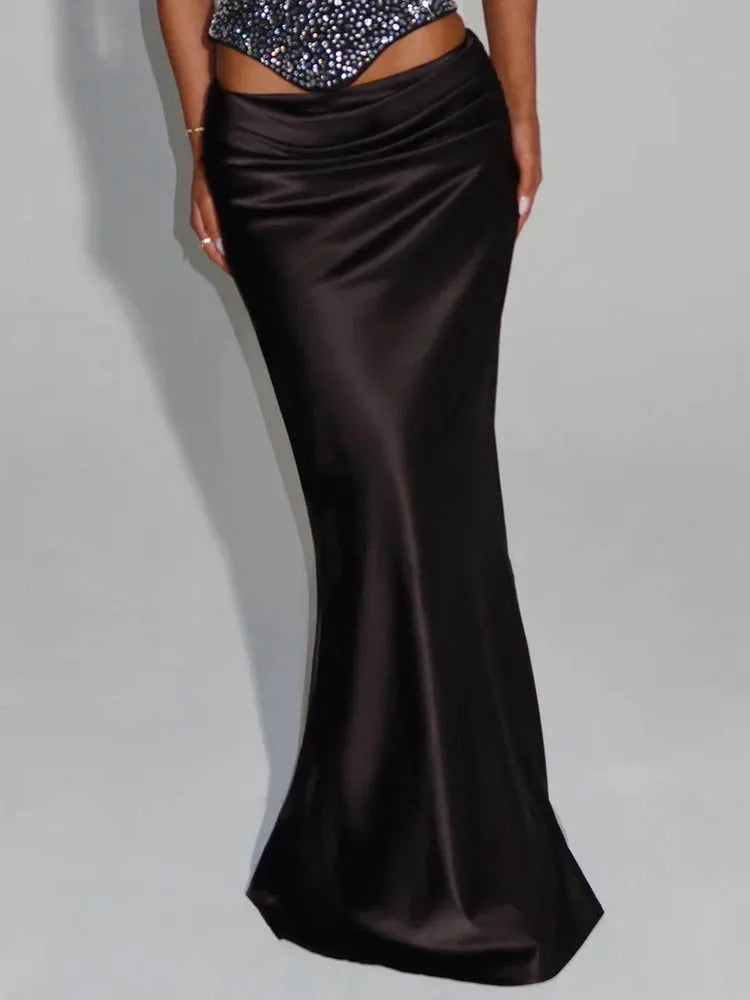 Sequin Scarf Crop Top & Satin Skirt