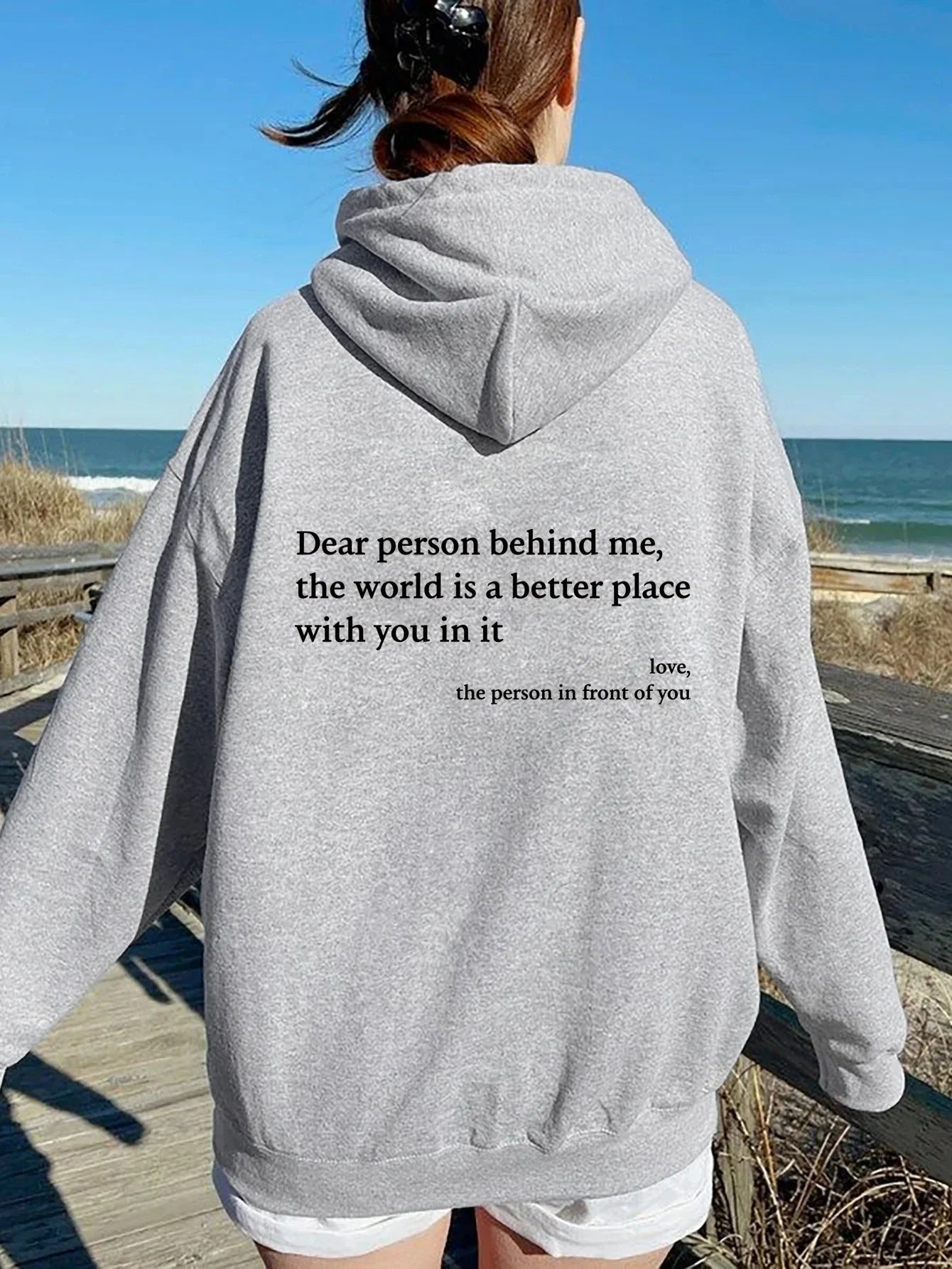 Oversized Letter Hoodie — “Dear Person Behind Me” Print, Casual