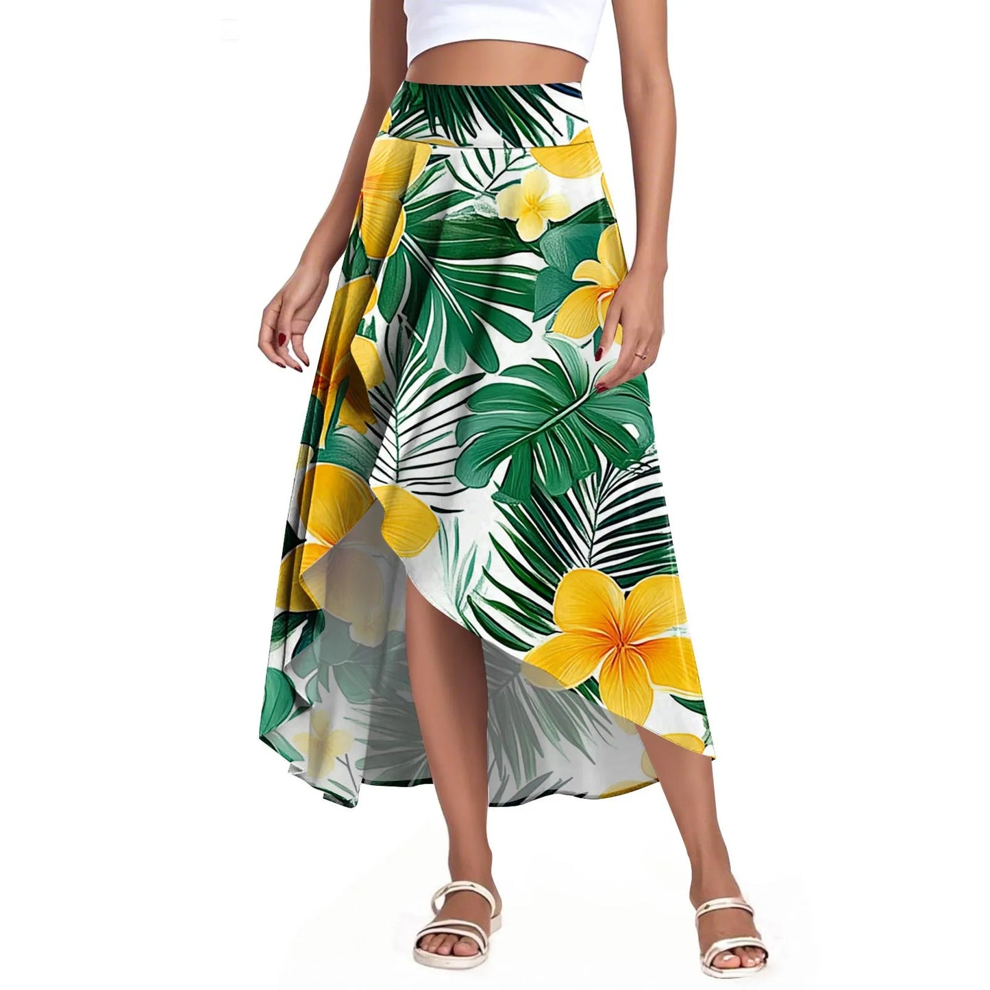 High Waist Wrap Skirt with Shorts — Summer Ruffle Maxi