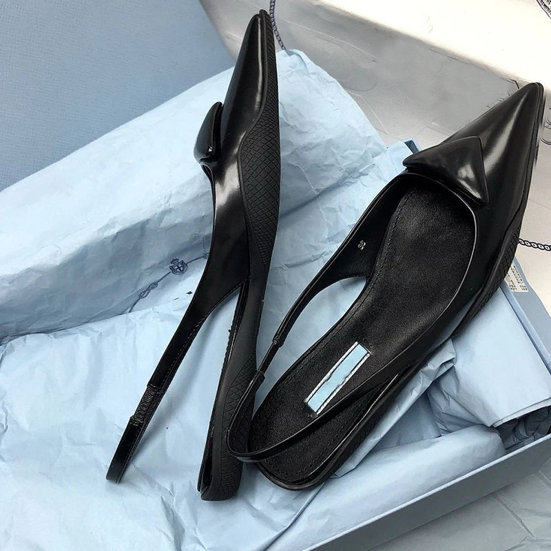 TkMode | Black Genuine Leather Sandals – 7CM Heel & 3CM Platform