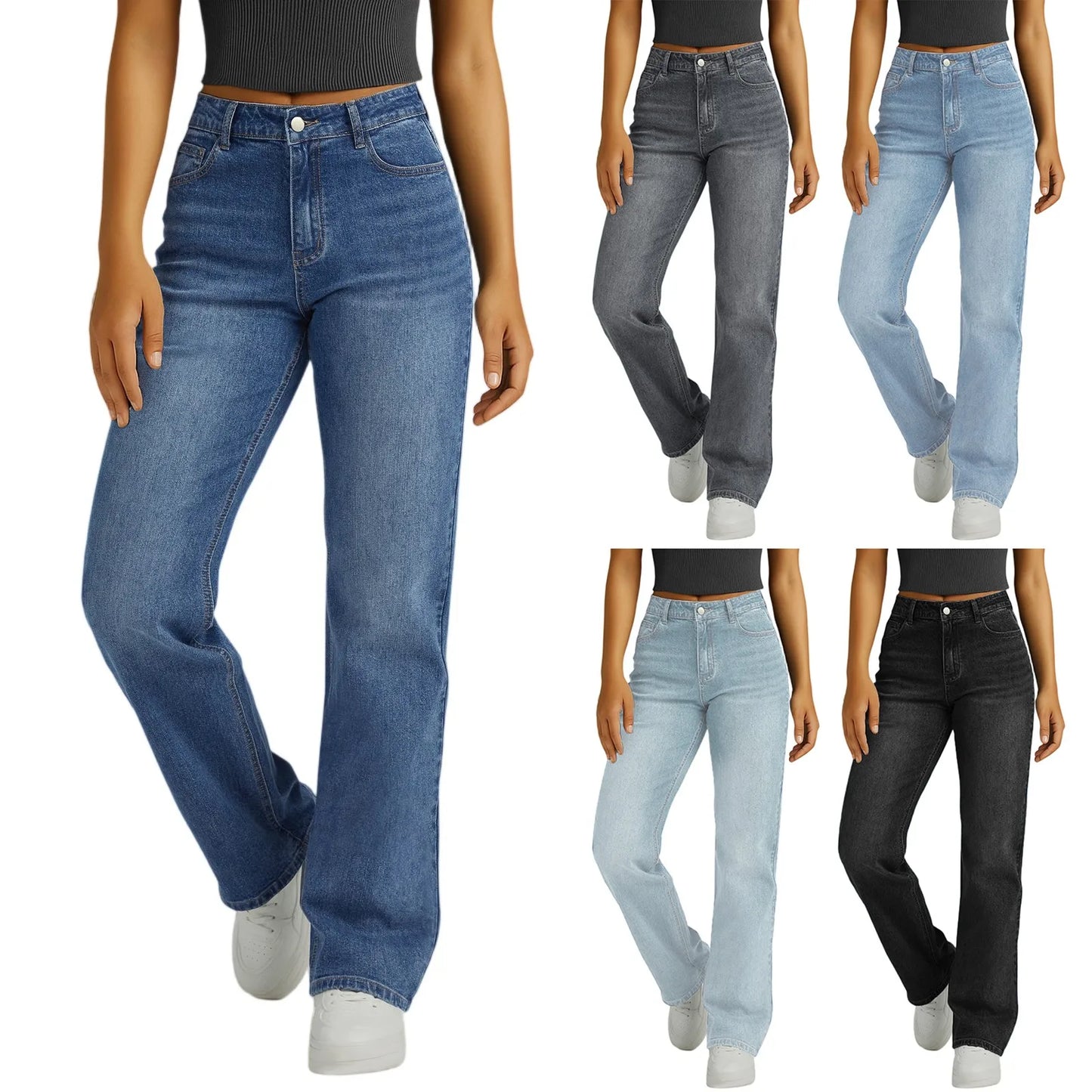 Floor-Length Straight Jeans — High Waist Y2K Denim