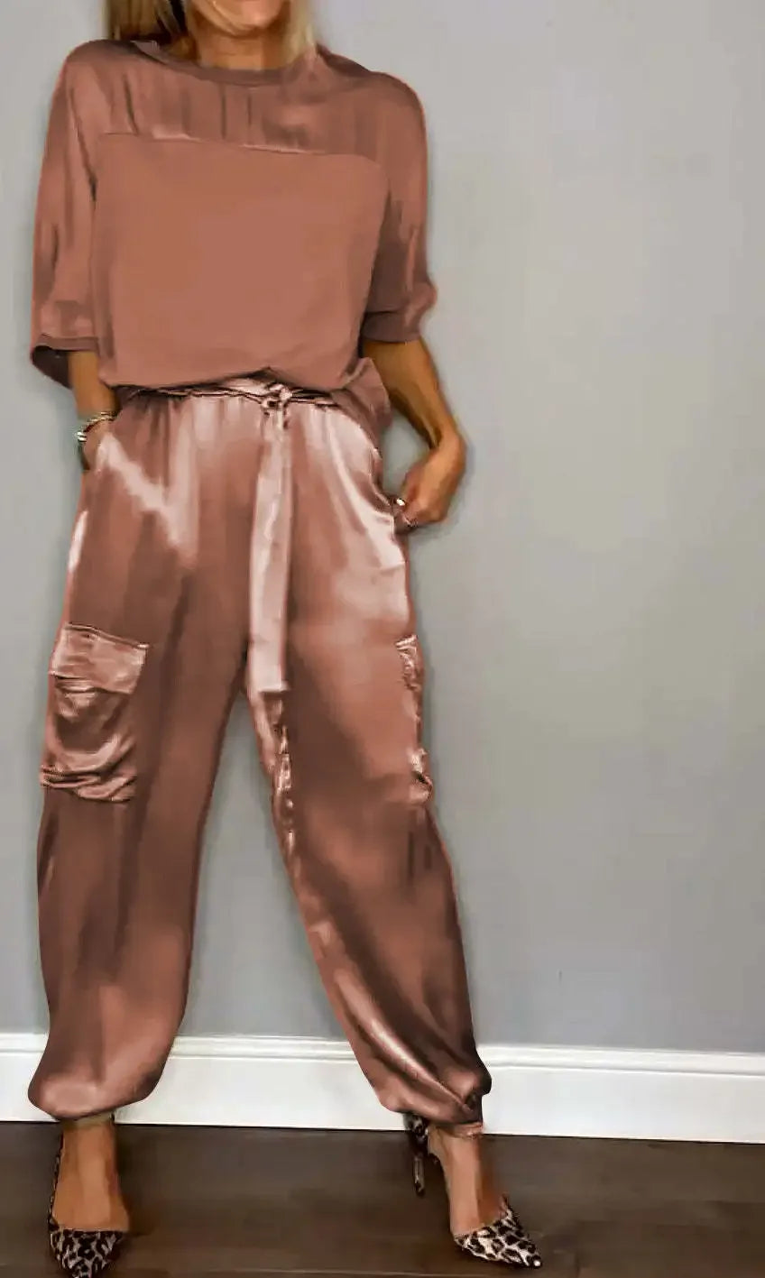 Smooth Street Set – Satin Shirt & Flowy Pants