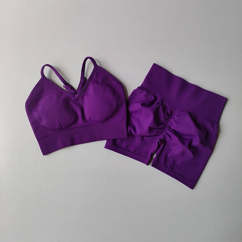 High-Waist Yoga Set — Strappy Back Bra & Sculpting Shorts 3-Piece Activewear