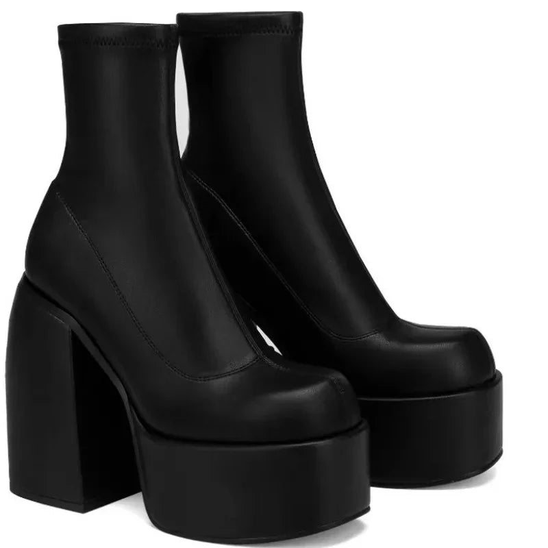 LuxeZip | Square Toe Leather Short Boots – Casual Thick Sole