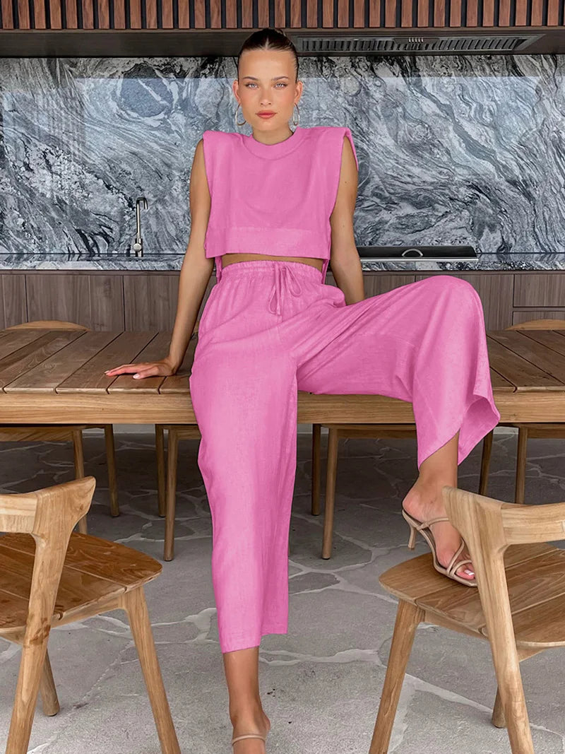 Holiday Linen Crop Set – Two-Piece Matching Outfit