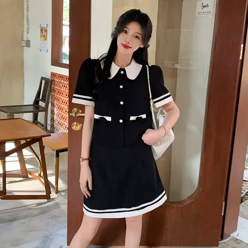 Y2K Short Sleeve Top & Skirt Set – Formal Occasion Two Piece