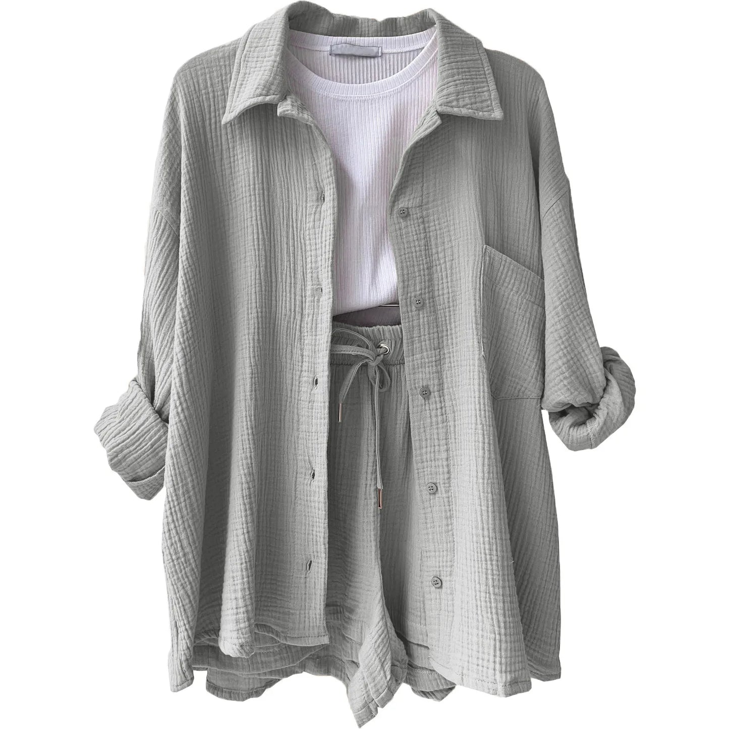Button Muslin Shirt & Shorts Co-ord