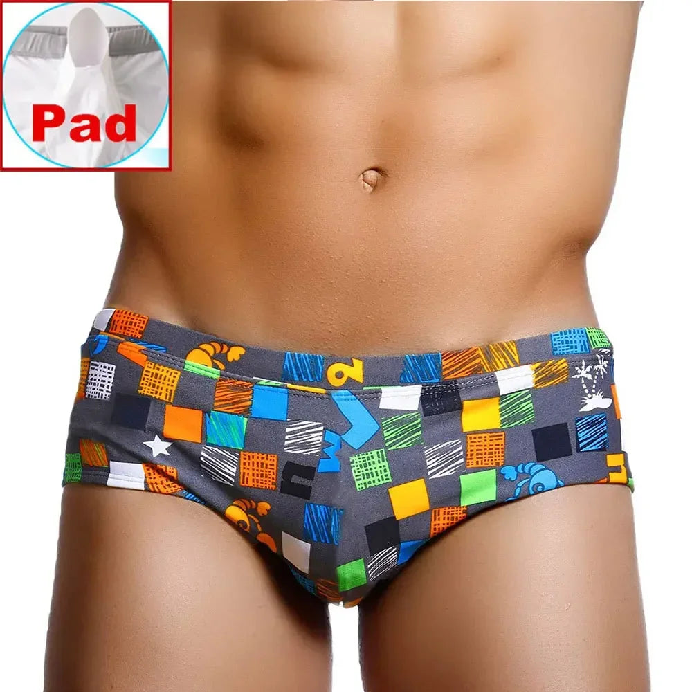 Square Graffiti Print Swim Boxer Briefs — Brazilian Cut