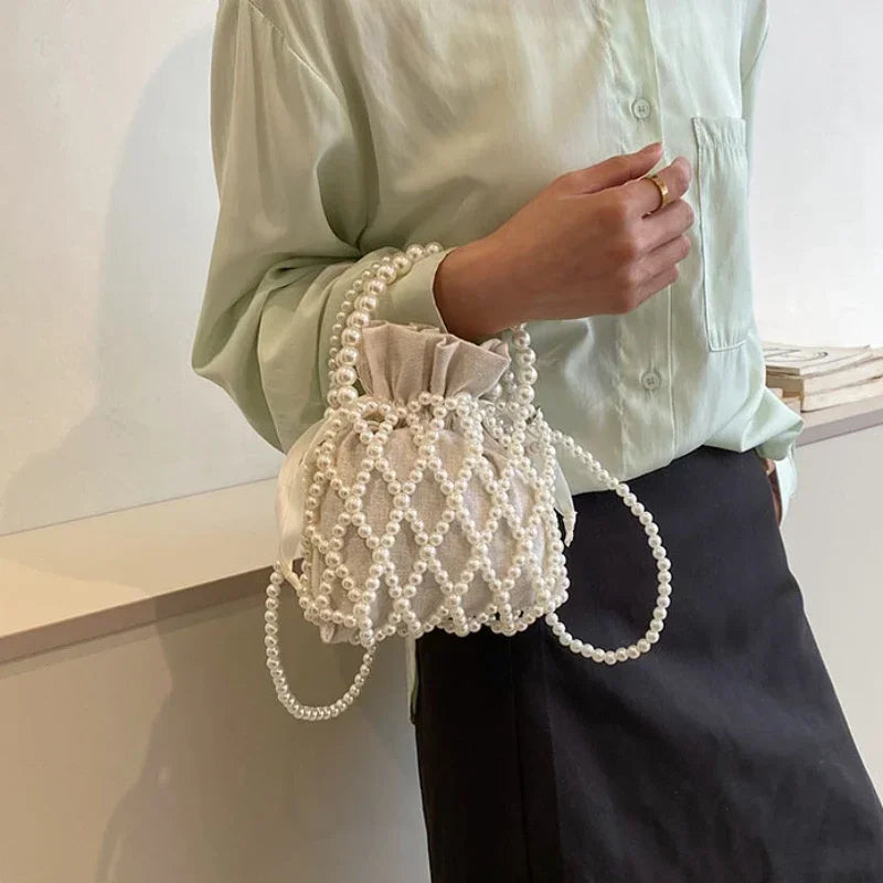 Pearl Mini Tote Bag | Woven Bucket Crossbody Purse