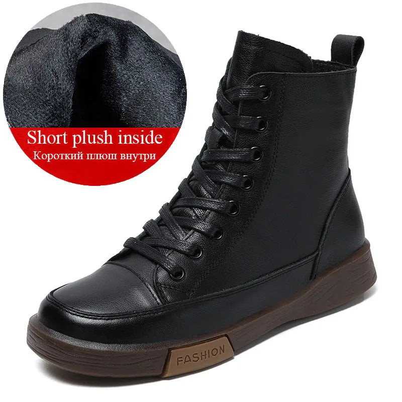 Drkanol | Genuine Leather Round Toe Short Boots – Retro Street Style