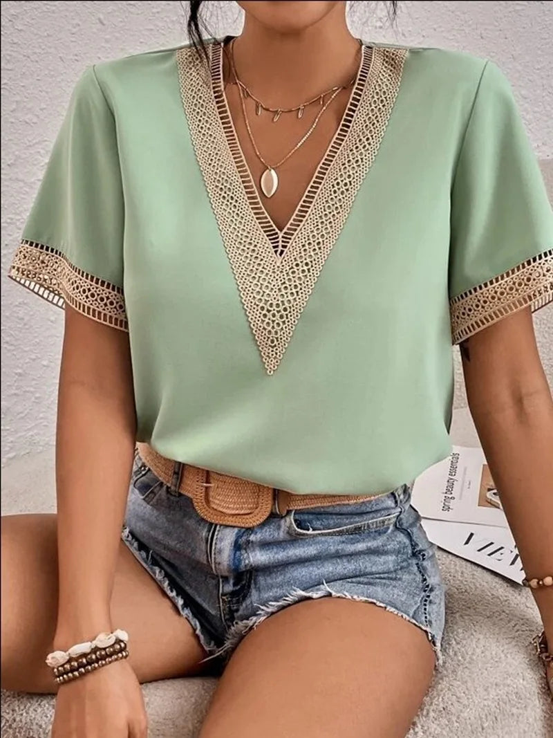 Romantic Edge – Casual Lace Trim T-Shirt