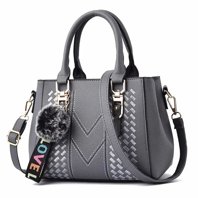 Embroidery Messenger Bag | Leather Hair Ball Handbag