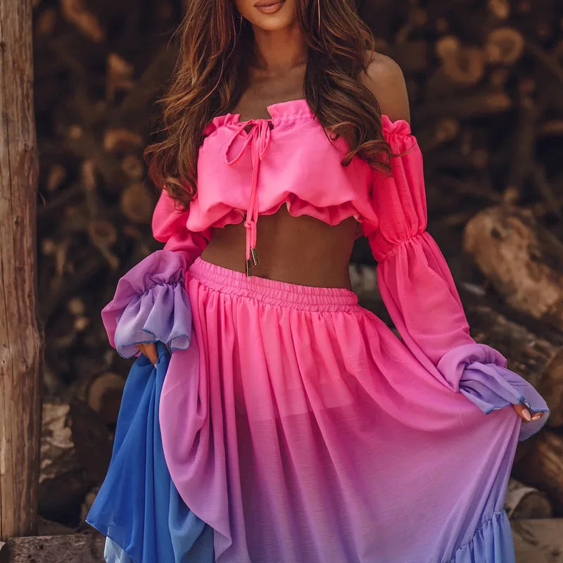 Off-Shoulder Print Set