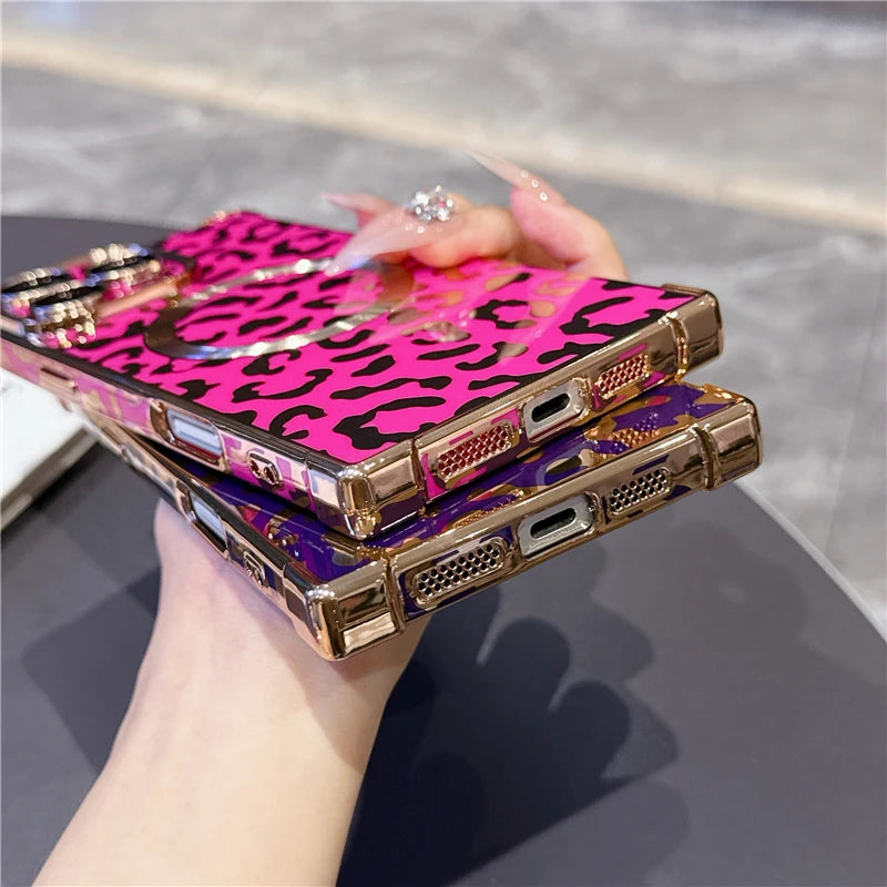 MagSafe Leopard Print Case – iPhone 13 to 16 Pro Max | Magnetic Frame + Luxury Finish