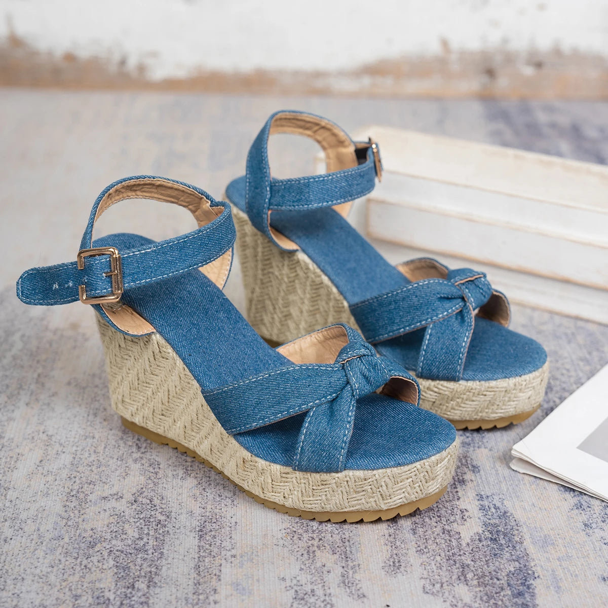 SummerEase | Round Toe Wedge Sandals – Thick Sole & Buckle