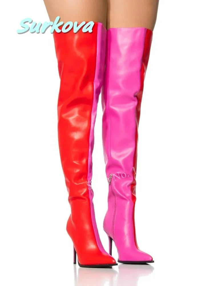 StilettoVibe | Pointed Toe Thin Heel Over-the-Knee Boots – Party Ready