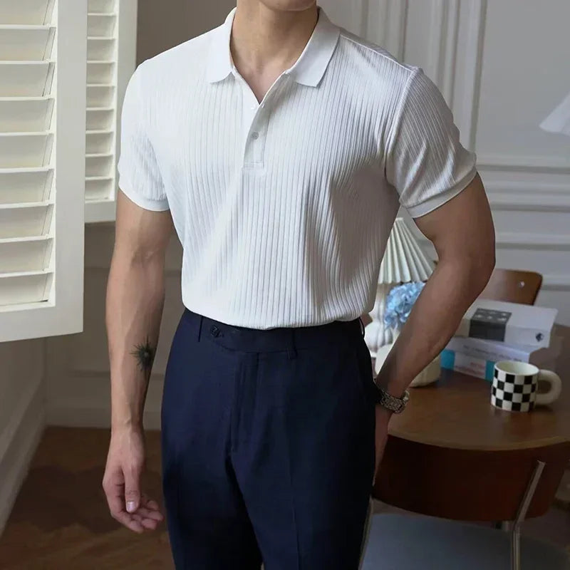 Retro Knit Striped Polo – Lightweight, Elevated Casualwear