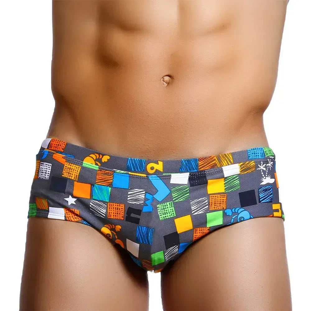 Square Graffiti Print Swim Boxer Briefs — Brazilian Cut